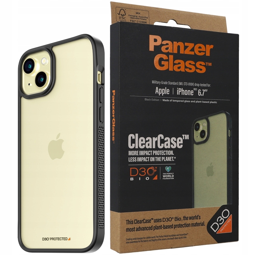 Fotografie Husa telefon, PanzerGlass, Plastic, Compatibil cu iPhone 15 Plus, Negru/ Transparent