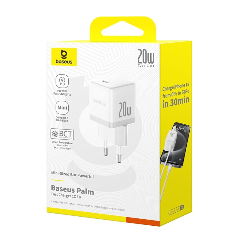 Fotografie Incarcator de retea Baseus Palm 20W 3A 1x USB-C Alb