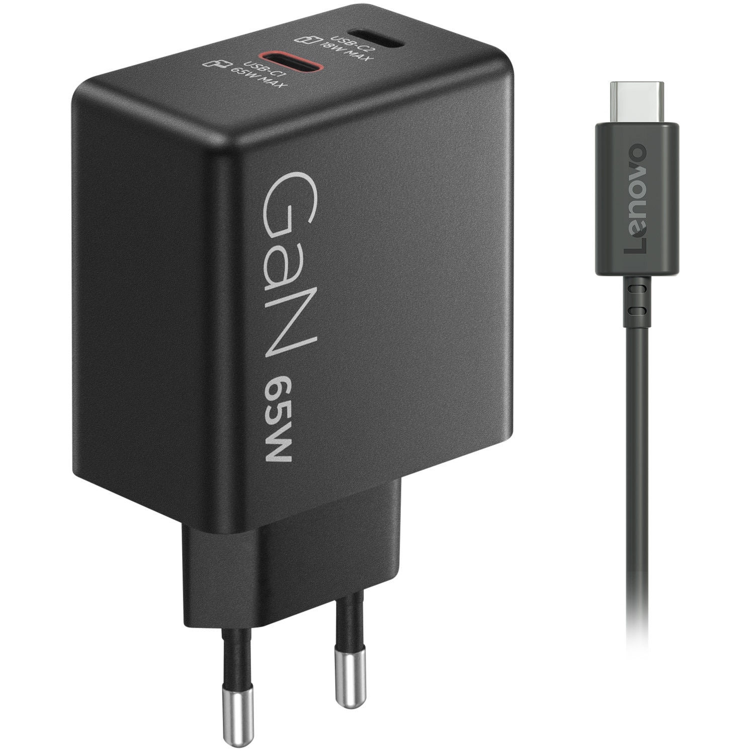 Fotografie Incarcator Lenovo Dual USB-C 65W GaN, Negru