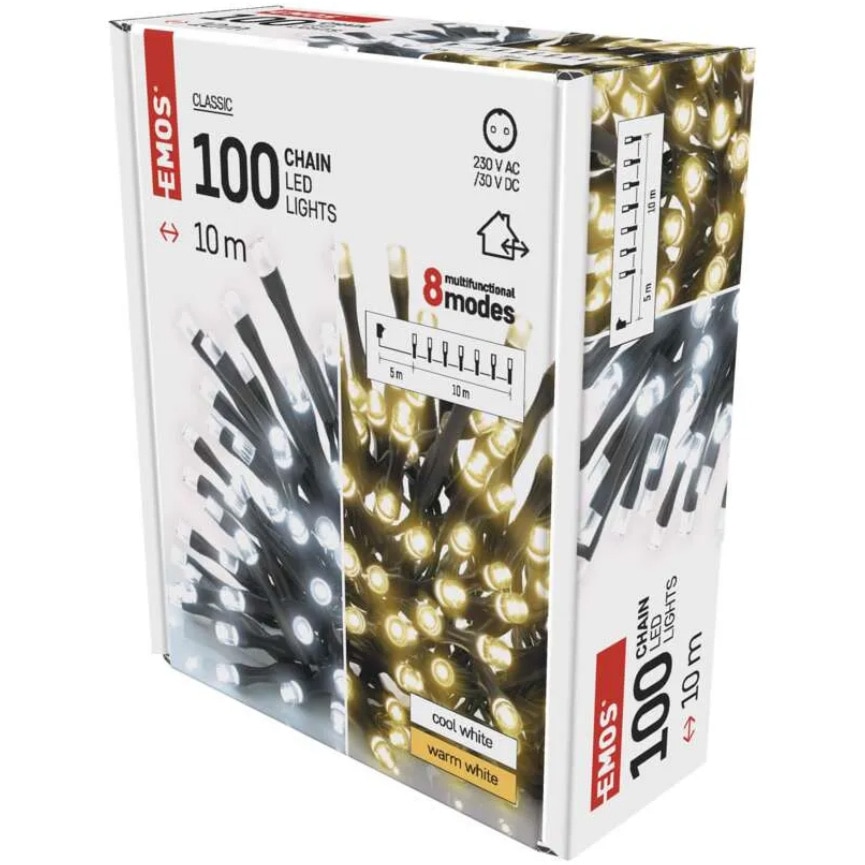 Fotografie Instalatie luminoasa LED Emos by Legrand, 10 metri, 100 LED-uri cu lumina alba, calda/rece, cablu PVC negru, protectie IP44