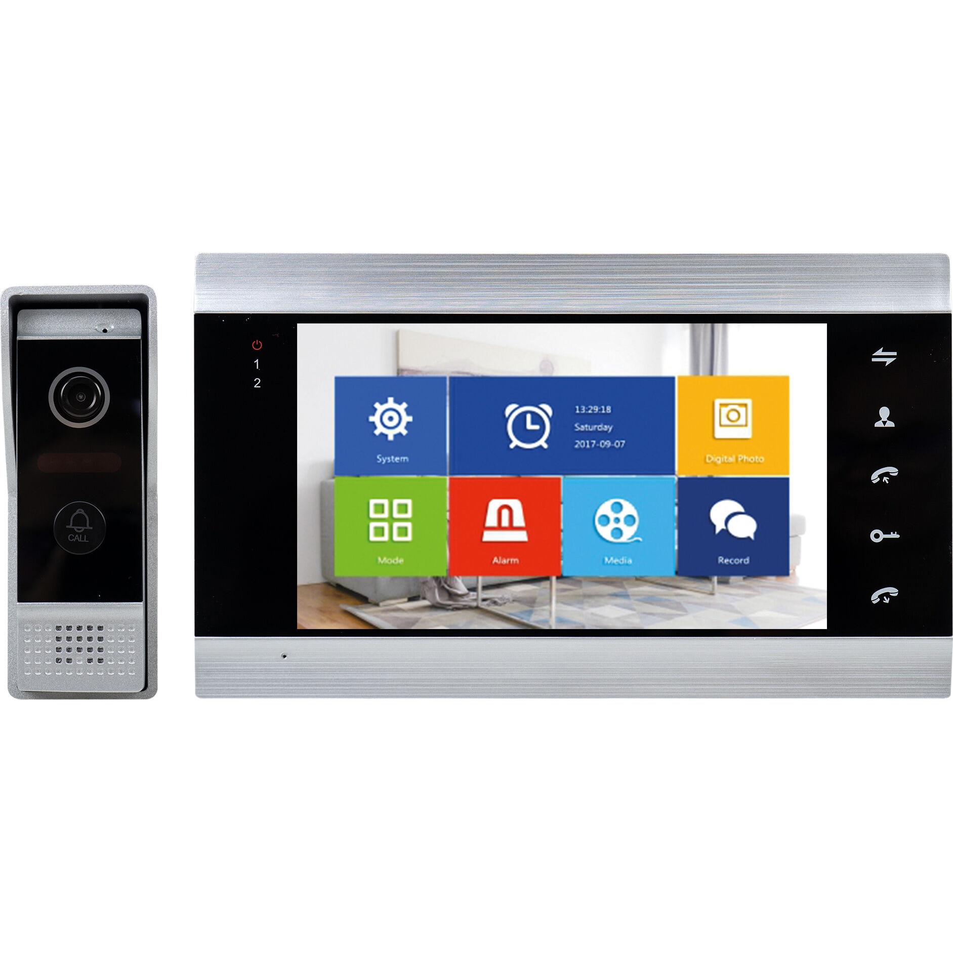 Fotografie Interfon video inteligent PNI SafeHome PT720MW WiFi HD, P2P, monitor interior, aplicatie dedicata Tuya Smart, integrare in scenarii si automatizari smart cu alte produse compatibile Tuya