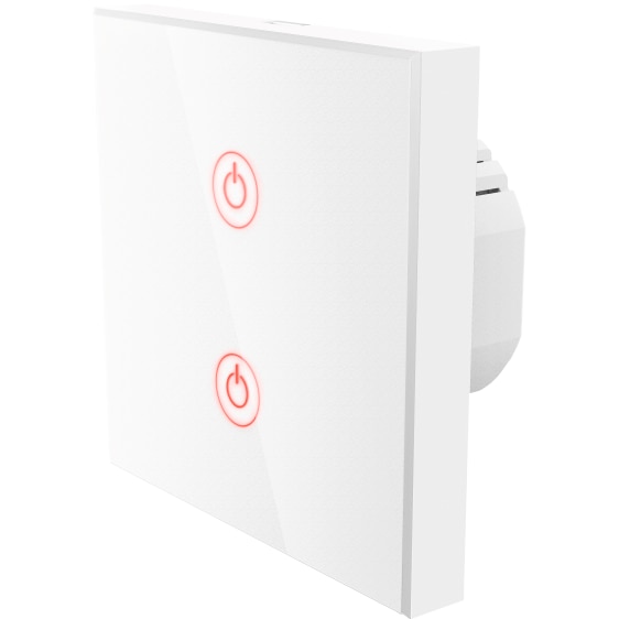 Fotografie Intrerupator inteligent dublu Hama, panou sticla, butoane tactile, Wi-Fi, compatibil Google Home si Amazon Alexa, IFTTT, Alb