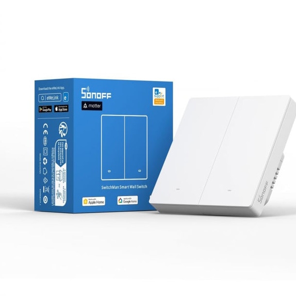 Fotografie Intrerupator inteligent Sonoff M5-2C-86W, Wi-Fi, Matter, 2 canale, 10A, Alb