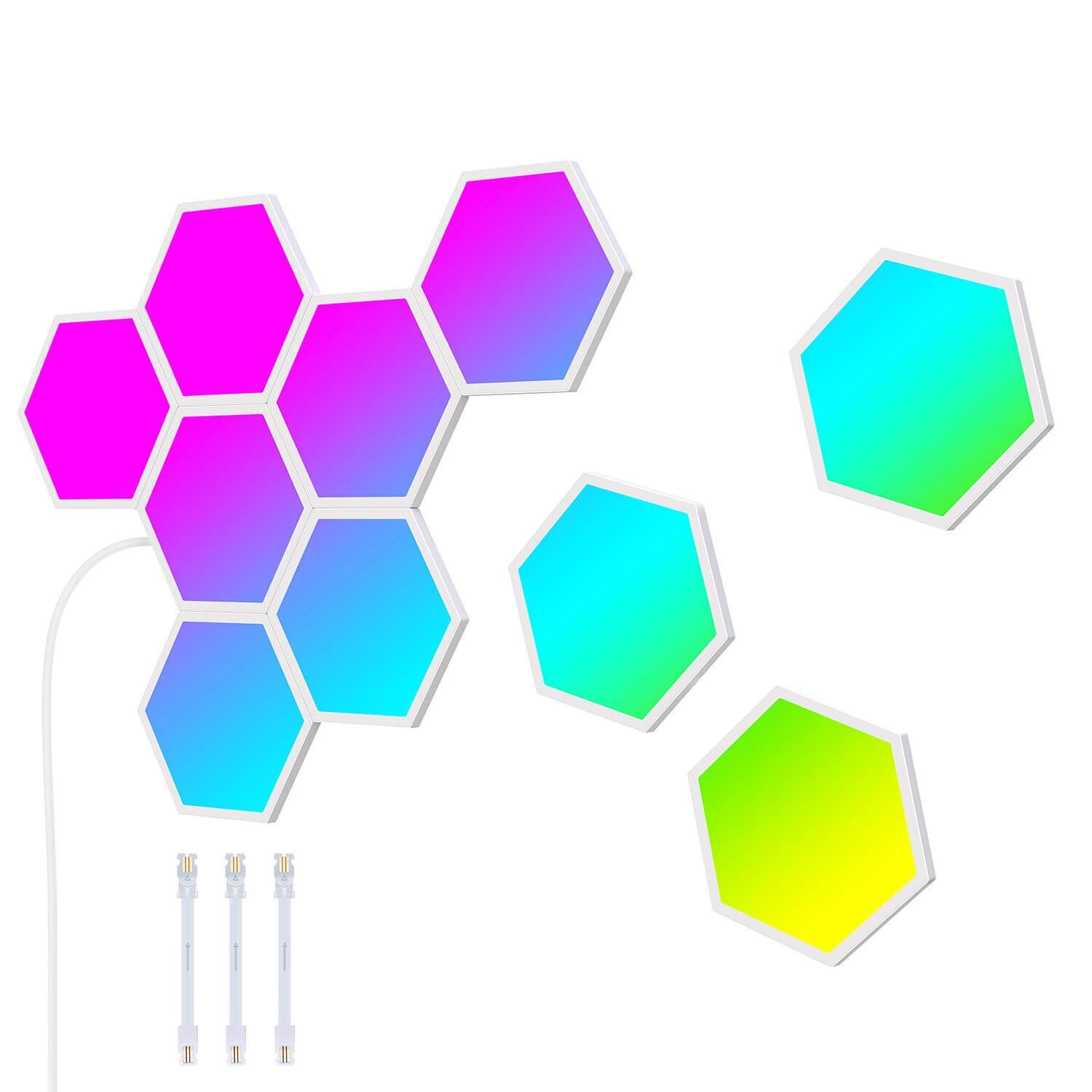 Fotografie Kit 10 panouri luminoase LED inteligente Govee Glide Hexa RGBIC, sincronizare muzica, Wi-Fi, 24 V/1.5 A, compatibil Alexa/Google Asistant