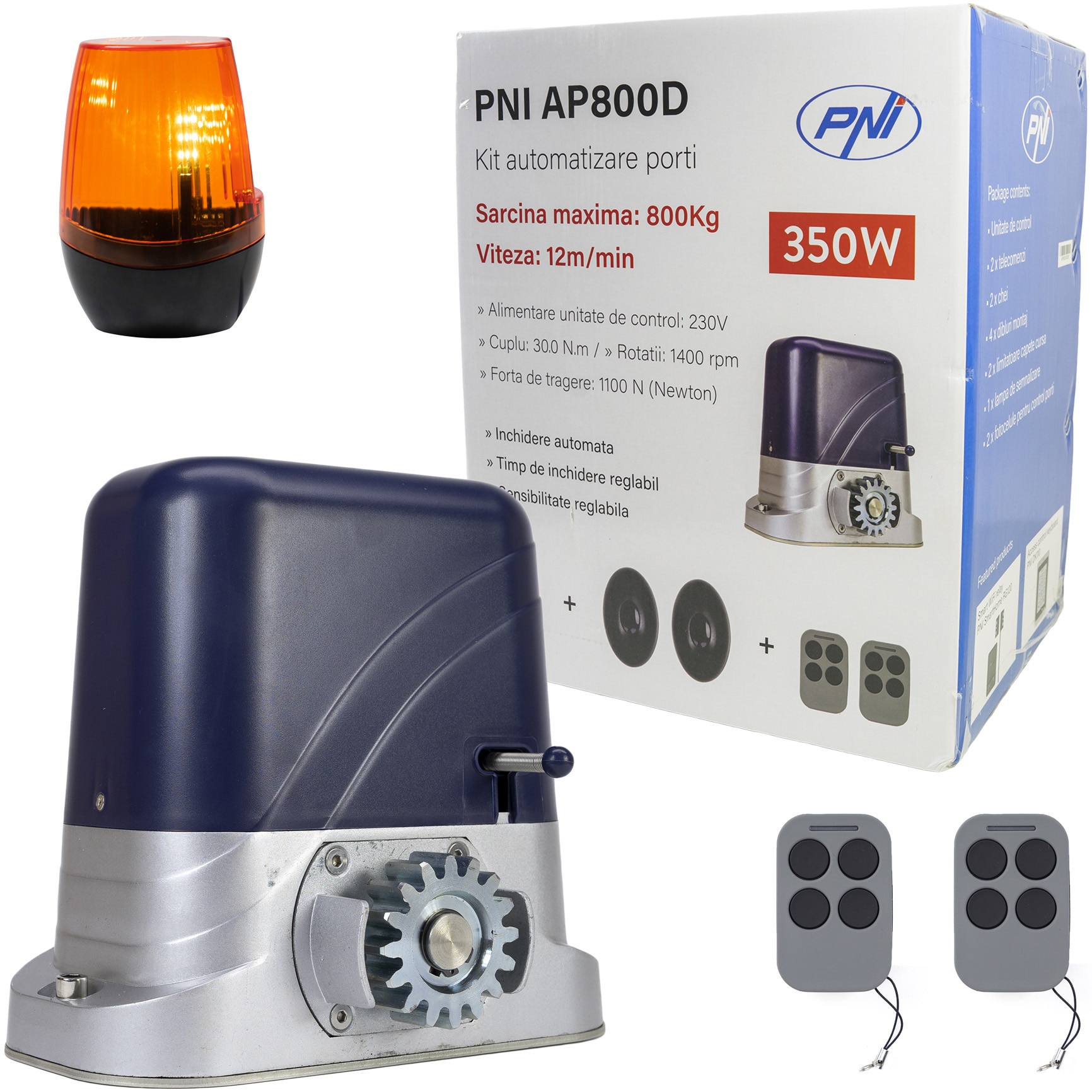 Fotografie Kit automatizare porti PNI AP800D include motor, fotocelule, telecomanda, lampa, 230V dezvolta 1100 N si 800KG poarta culisanta