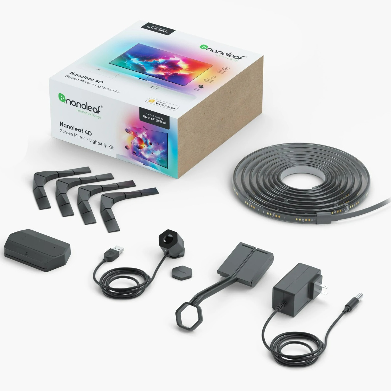 Fotografie Kit Banda LED RGBIC inteligenta pentru TV/Monitor Nanoleaf 4D + TV Screen Mirror (camera), Wi-Fi, 275lm/m, pana la 65''/165cm, control vocal, 4m
