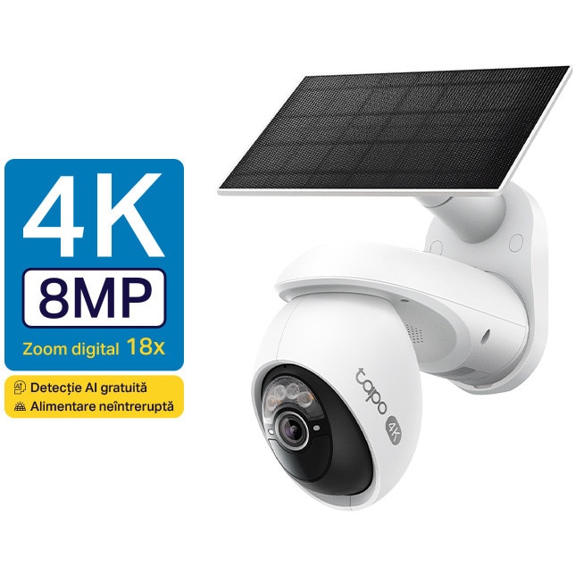Fotografie Kit camera de supraveghere Wireles cu panou solar TP-Link Tapo C660 KIT cu Pan/Tilt 360 grade, 8MP, 4K, 3840x2160, Starlight Color Night Vision, Detectie AI, baterie 10000mAh, Two-Way Audio, IP65