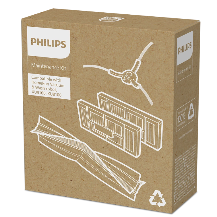 Fotografie Kit de schimb Philips XV1492/10, pentru aspiratorul robot Philips seria 9000: 1 perie principala, 1 perie laterala si 2 filtre HEPA11 lavabile