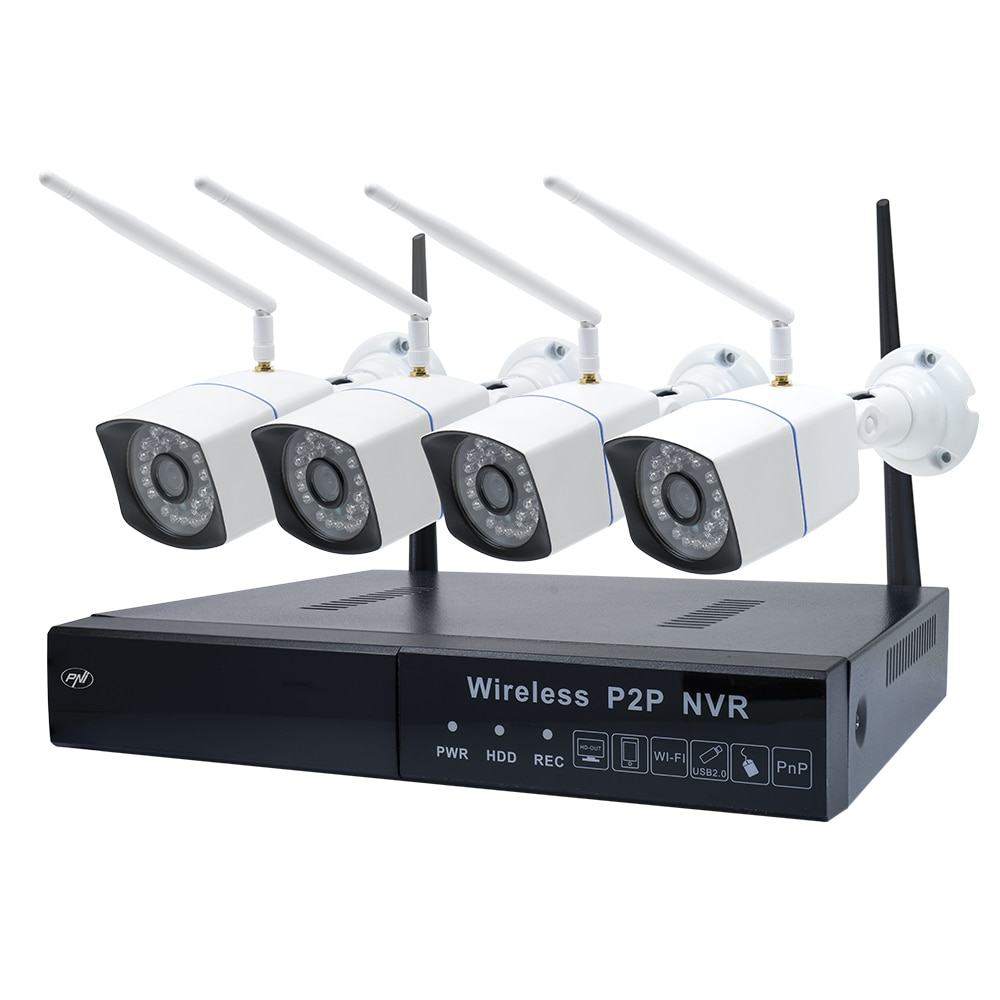 Fotografie Kit supraveghere video PNI House WiFi550, NVR, 4 camere wireless, 1.0MP