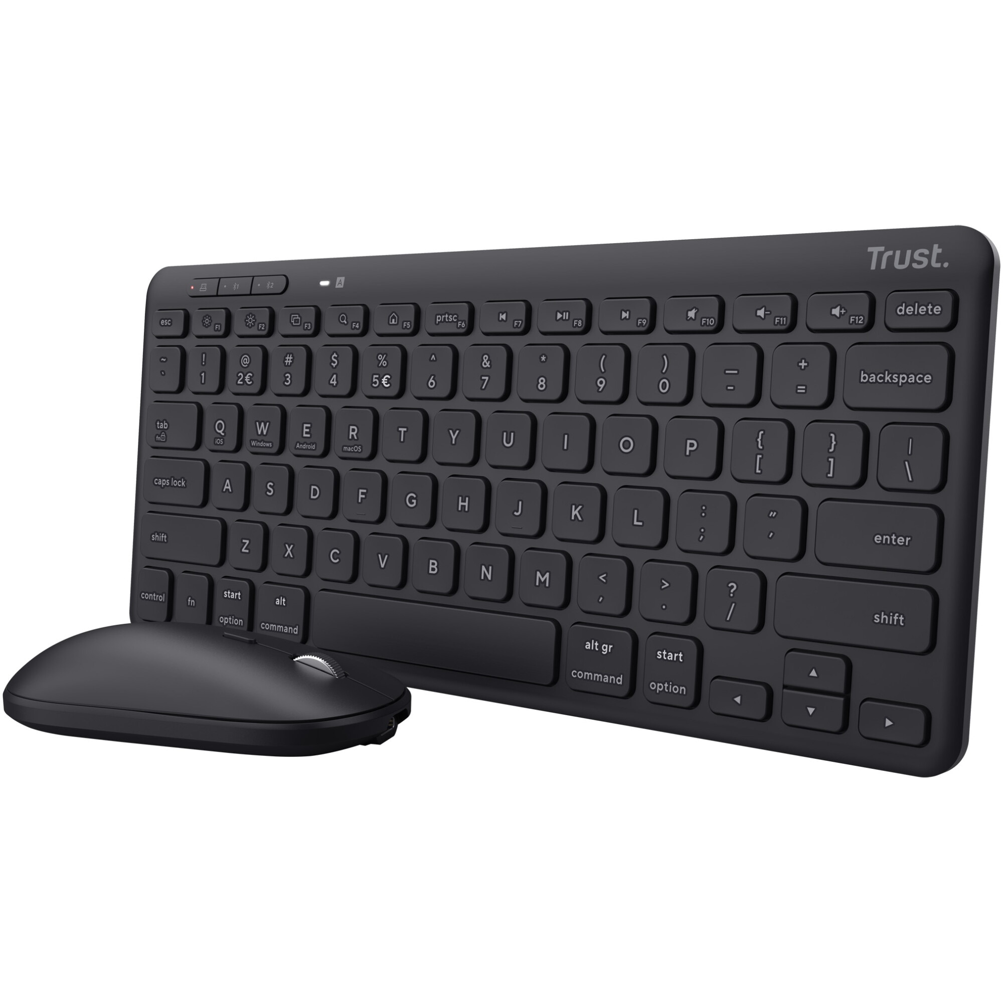 Fotografie Kit tastatura + mouse Wireless/Bluetooth, Trust LYRA, Multi-Device, Layout US, mouse 800-1600 DPI, Negru