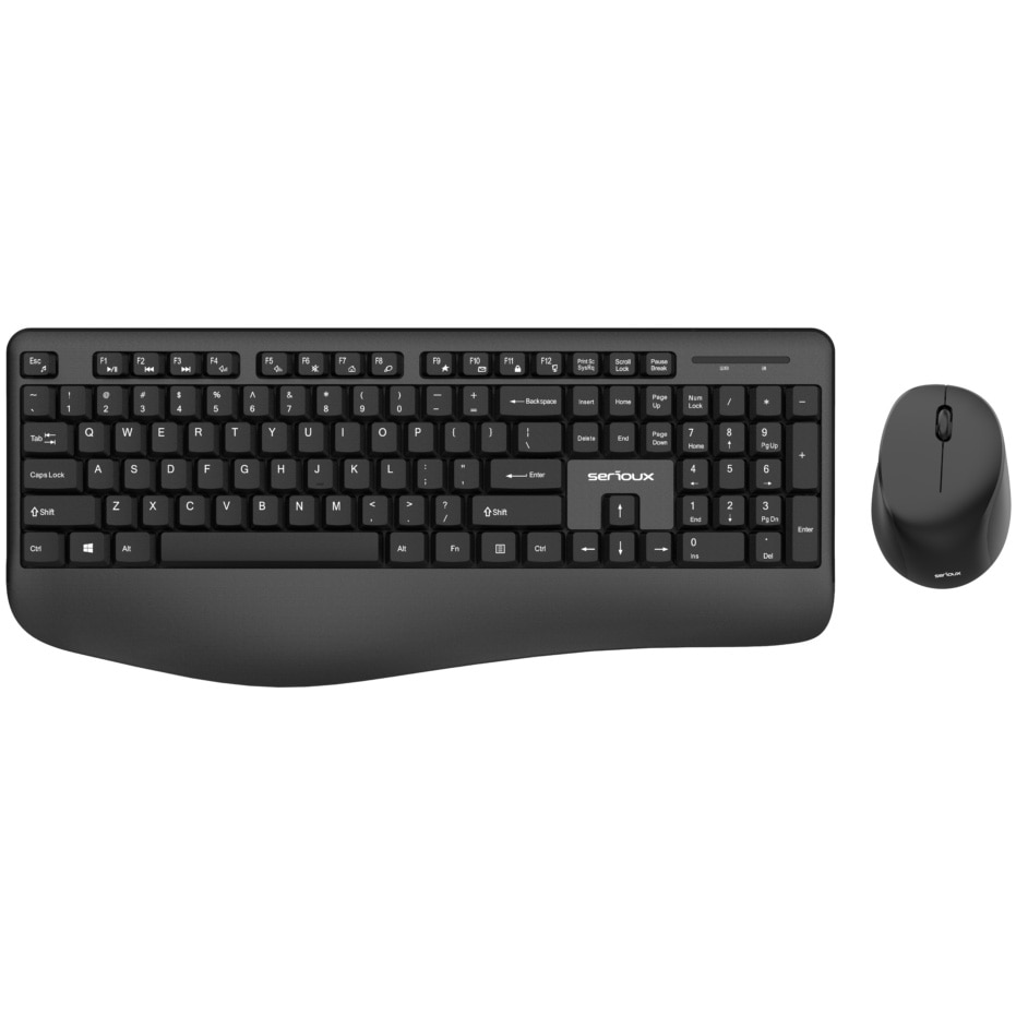 Fotografie Kit wireless tastatura + mouse Serioux, office, design ergonomic, negru