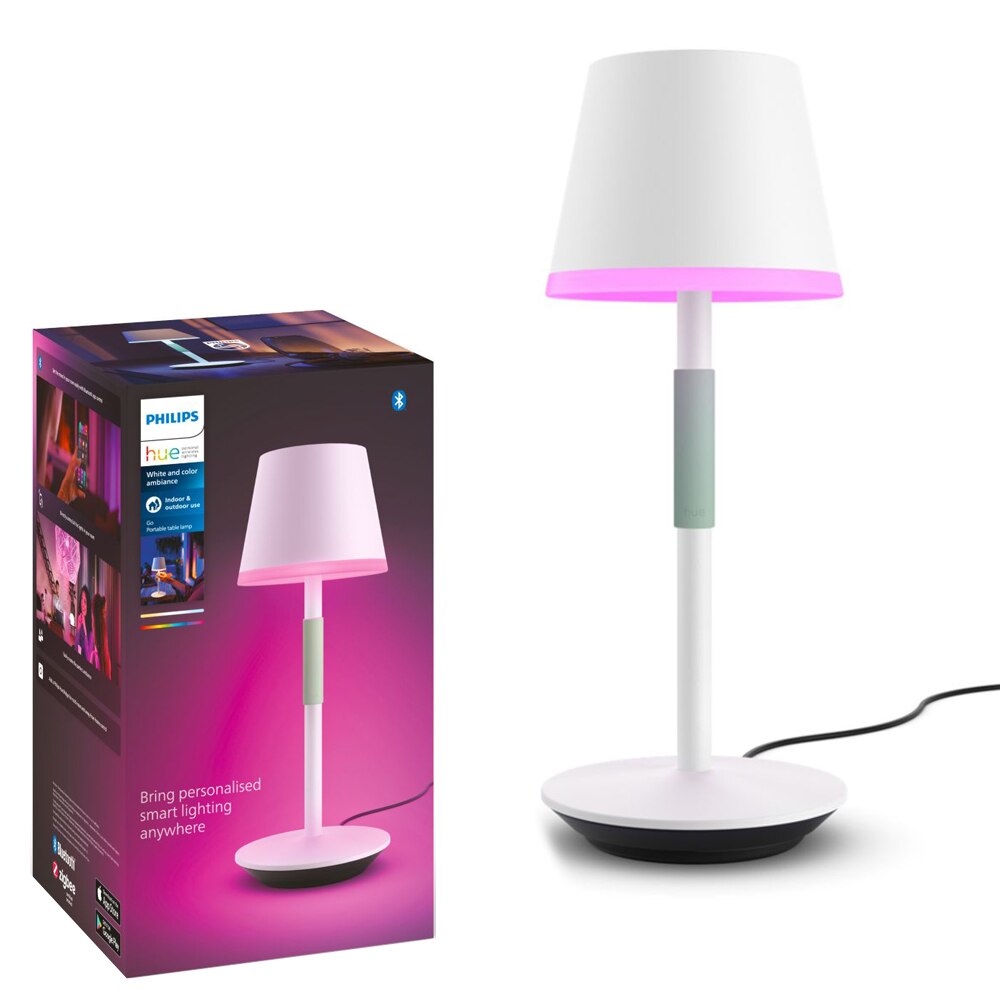 Fotografie Lampa de masa LED RGB inteligenta Philips Hue Go, Bluetooth, cu acumulator, dimabila, 530 lm, lumina alba si color (2000-6500K), 35 cm, Metal, Alb, clasa energetica G