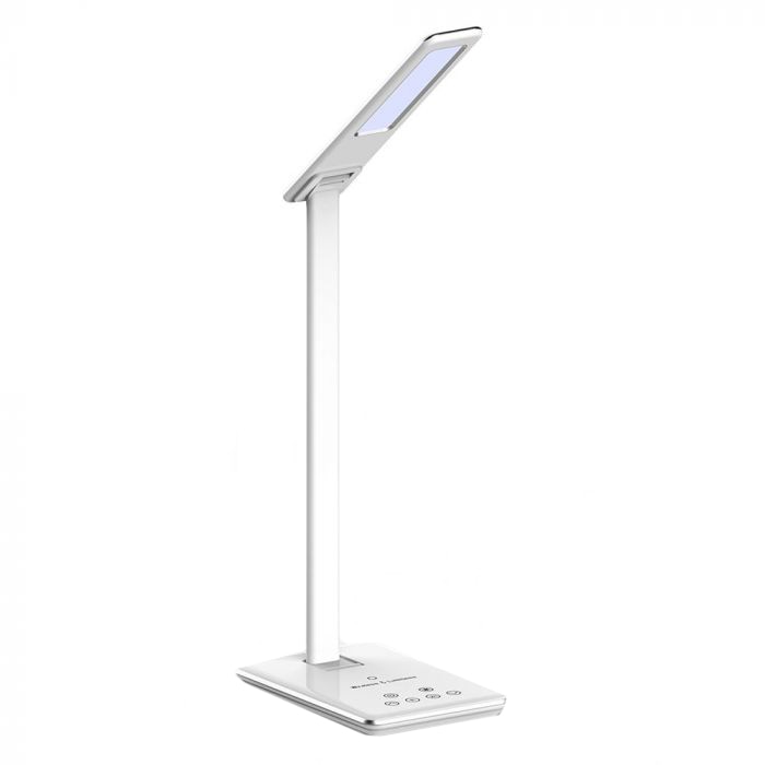 Fotografie Lampa LED pentru birou V-Tac, incarcator telefon wireless 1A, control touch, USB, 5W, 800 lm, temeperatura lumina calda/rece, Aluminiu, Alb