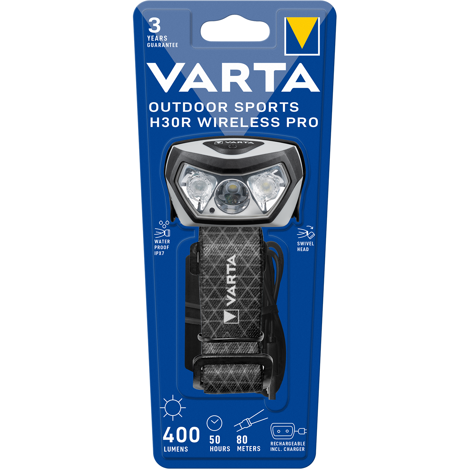 Fotografie Lanterna LED frontala reincarcabila Varta Outdoor Sports H30R Wireless Pro, 400 lm, IPX7, acumulator 1800 mAh