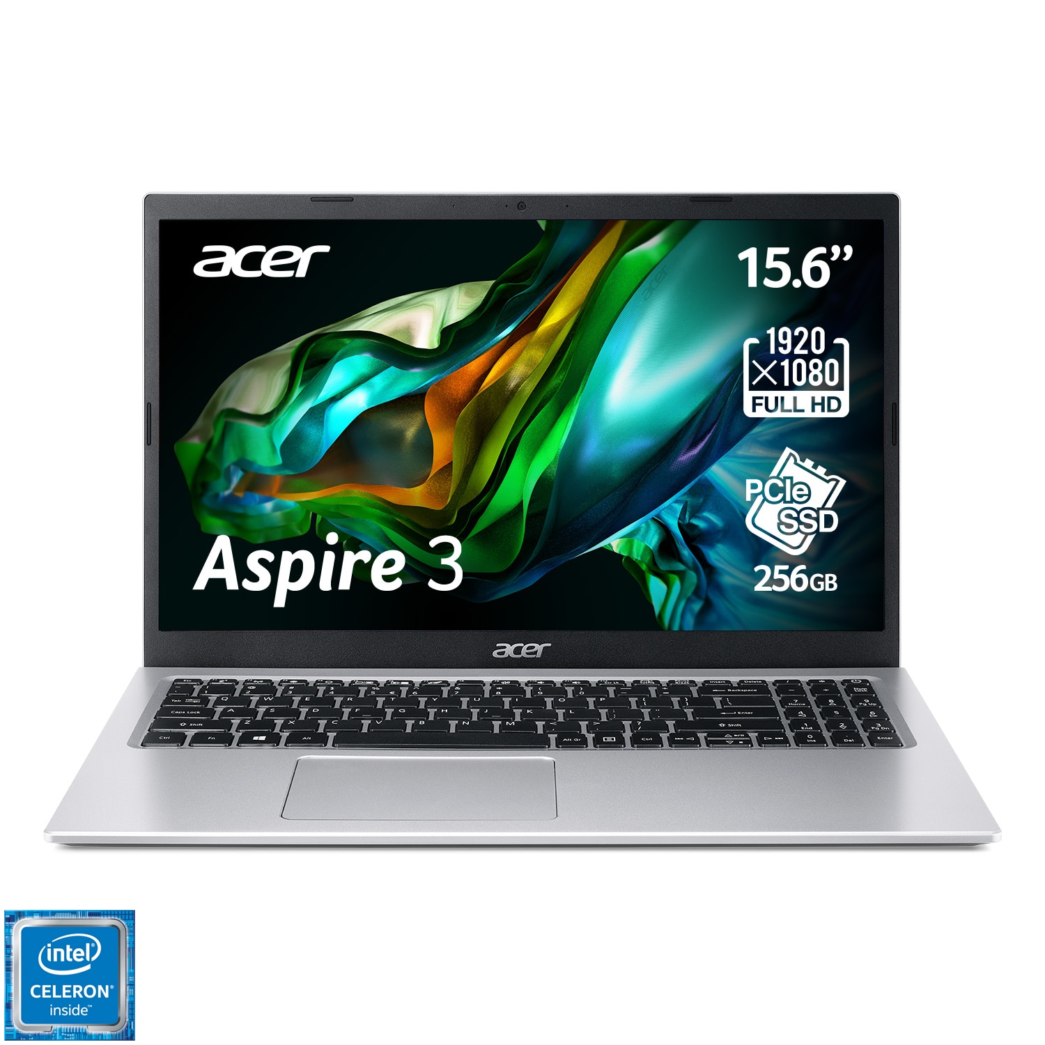 Fotografie Laptop Acer Aspire 3 A315-35 cu procesor Intel® Celeron® N4500 pana la 2.80 GHz, 15.6", Full HD, 4GB, 256GB SSD, Intel® UHD Graphics, NO OS, Silver