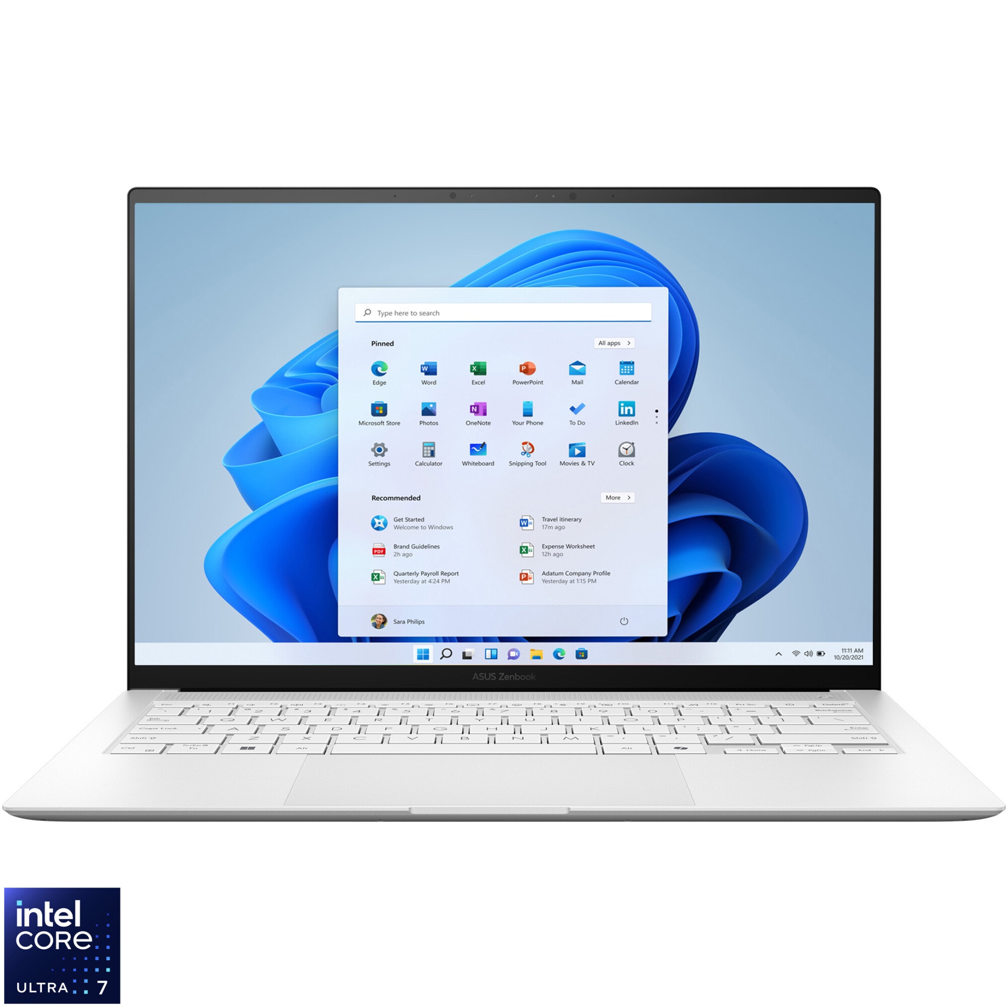Fotografie Laptop ASUS Zenbook S14 UX5406AA cu procesor Intel® Core™ Ultra 9 386H pana la 4.9GHz, 14'', 3K, OLED, 120Hz, 32GB LPDDR5X RAM, 1TB SSD, Intel® Graphics, Windows 11 Pro, Scandinavian White, Fara incarcator