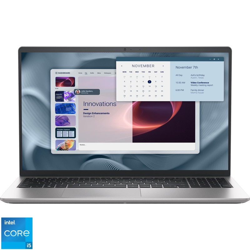 Fotografie Laptop Dell Pro 15 Essential PV15250 cu procesor Intel® Core™ i5-1334U pana la 4.60 GHz, 15.6" FullHD, 120Hz, 16GB DDR4, 1TB SSD, Intel Integrated Graphics, Windows 11 Pro, Platinum Silver
