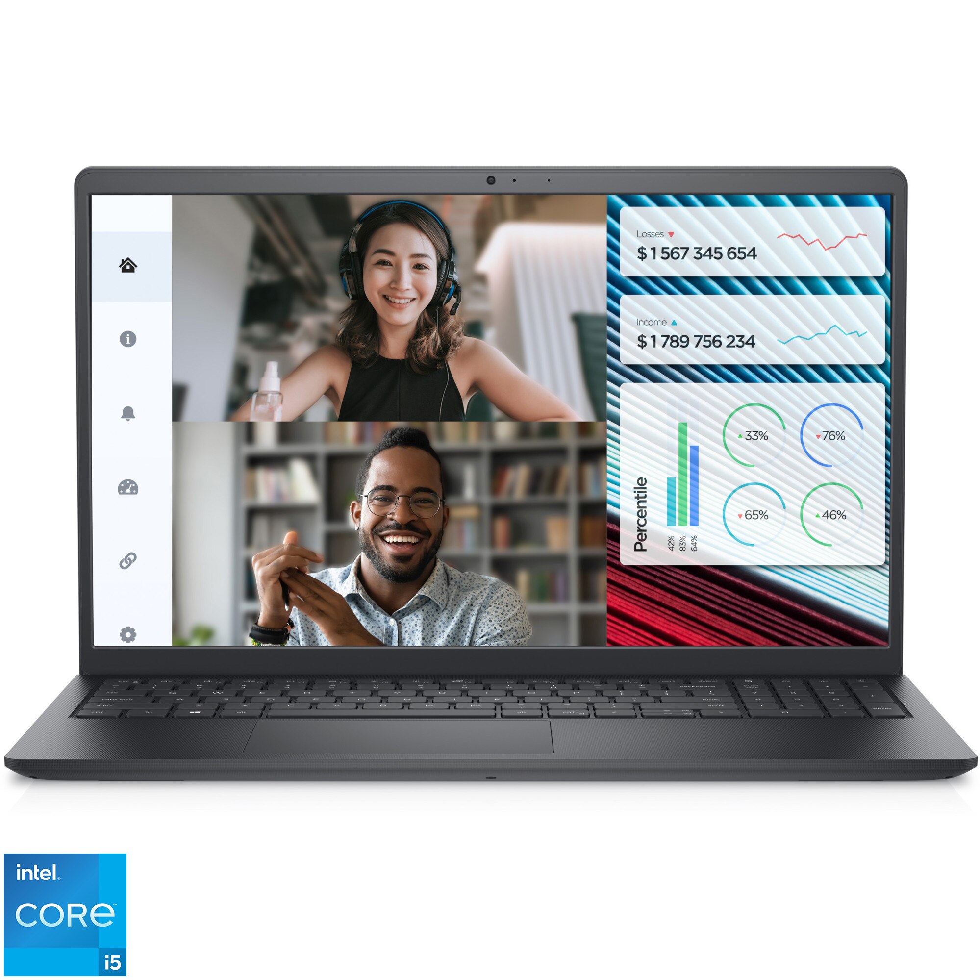 Fotografie Laptop Dell Vostro 3520 cu procesor Intel® Core™ i5-1235U pana la 4.4 GHz, 15.6", Full HD, 16GB DDR4, 512 GB SSD, Intel® Iris® Xe Graphics, Ubuntu, Carbon Black, 3Y ProSupport and Next Business Day Onsite Service Extension