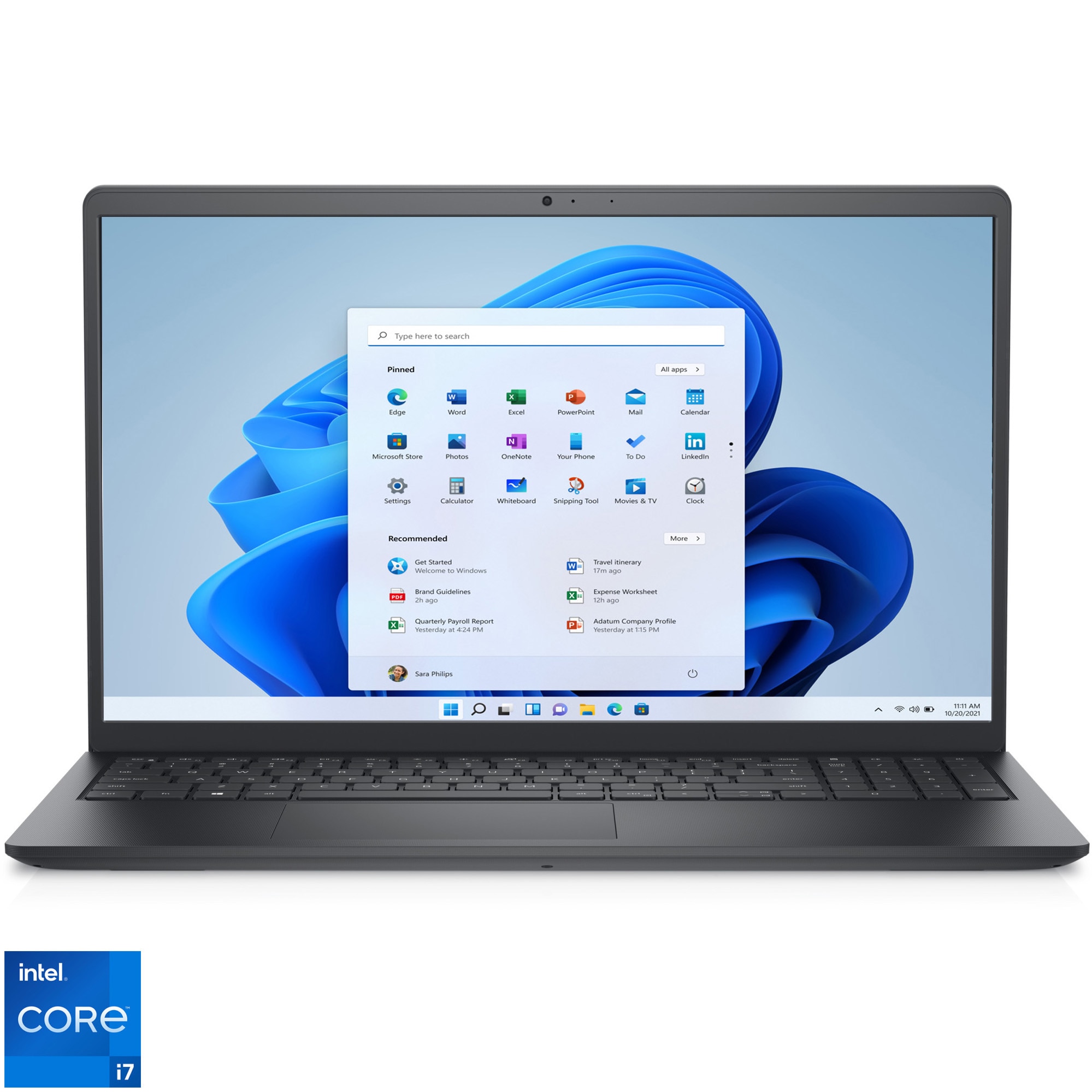 Fotografie Laptop Dell Vostro 3520 cu procesor Intel® Core™ i7-1255U pana la 4.7 GHz, 15.6", Full HD, 120Hz, 8GB DDR4, 512GB SSD, Intel® UHD Graphics, Windows 11 Pro, Carbon Black, 3y ProSupport and Next Business Day Onsite Service