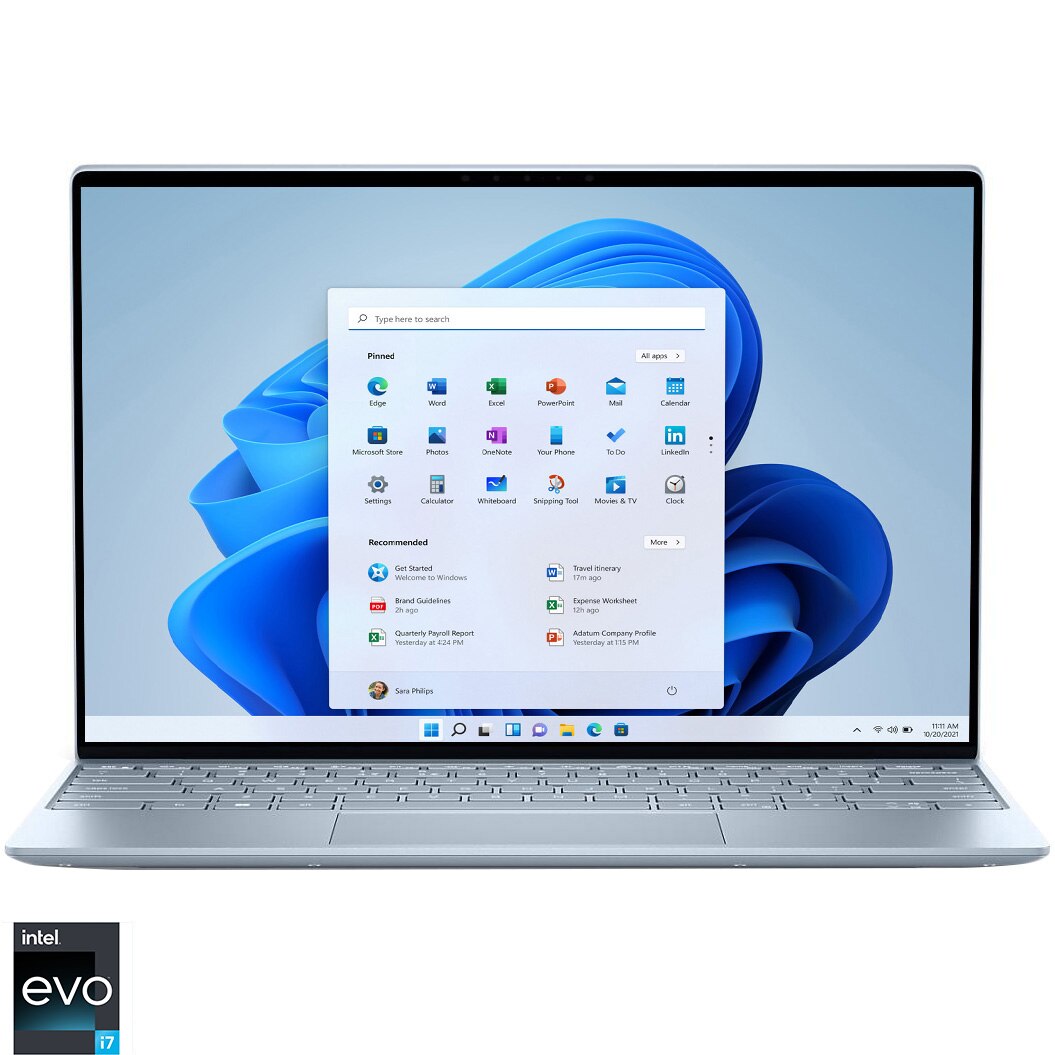 Fotografie Laptop Dell XPS 13 9315 cu procesor Intel® Core™ i7-1250U pana la 4.70 GHz, 13.4", Full HD+, 16GB, 512GB SSD, Intel® Iris® Xe Graphics, Windows 11 Pro, Sky Colour