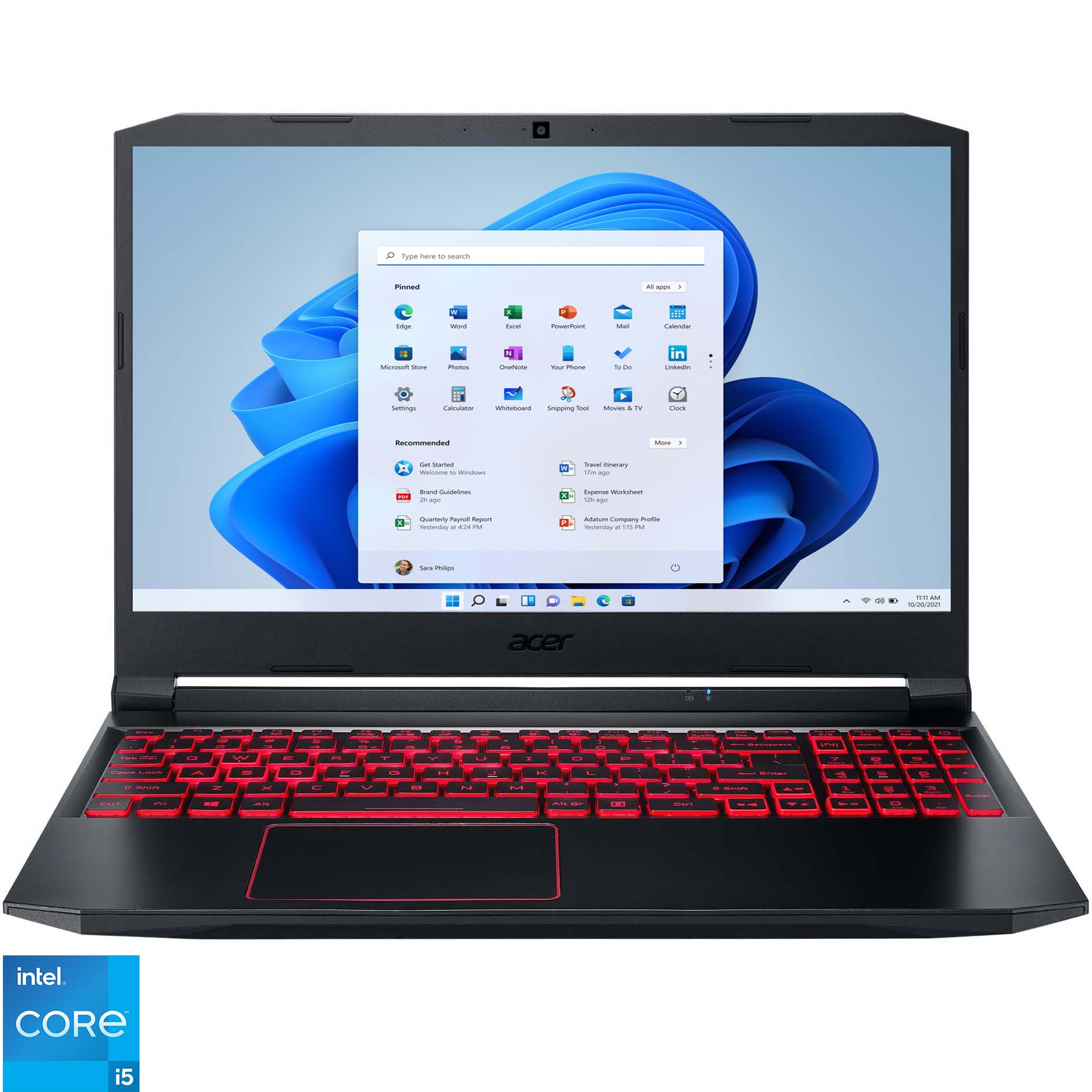 Fotografie Laptop Gaming Acer Nitro 5 AN515-57 cu procesor Intel® Core™ i5-11400H, 15.6", Full HD, 144Hz, 16GB, 512GB SSD, NVIDIA® GeForce® RTX™ 3050Ti 4GB, Windows 11 Home, Black