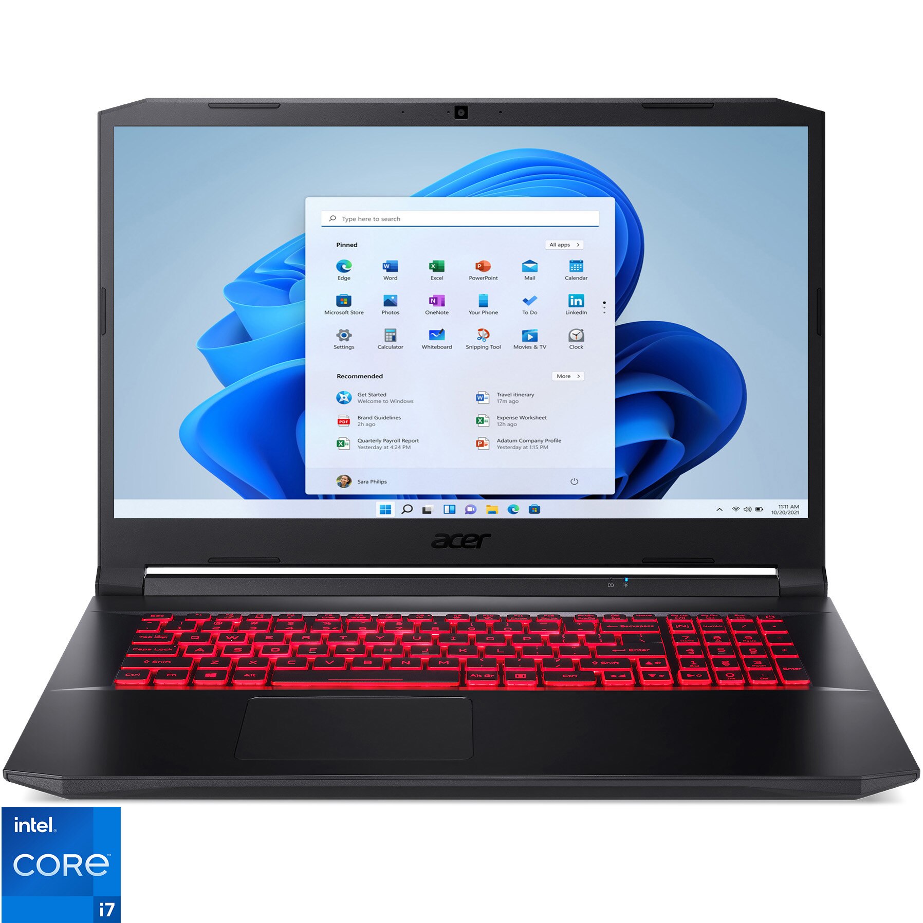 Fotografie Laptop Gaming Acer Nitro 5 AN517-54 cu procesor Intel® Core™ i7-11800H, 17.3", Full HD, 144Hz, 16GB, 1TB SSD, NVIDIA® GeForce RTX™ 3050Ti, Windows 11 Home, Black