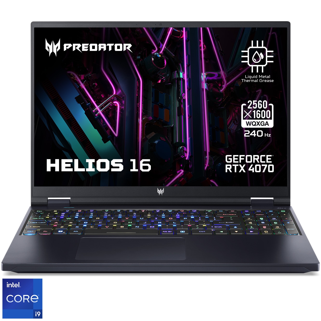 Fotografie Laptop Gaming Acer Predator Helios 16 PH16-71 cu procesor Intel® Core™ i9-13900HX pana la 5.40 GHz, 16", WQXGA, 240Hz, 16GB DDR5, 1TB SSD, NVIDIA® GeForce RTX™ 4070 8GB GDDR6, Windows 11 Home, Black