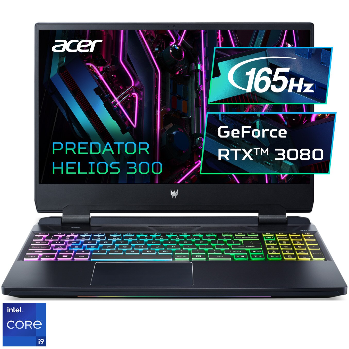 Fotografie Laptop Gaming Acer Predator Helios 300 PH315-55 cu procesor Intel® Core™ i9-12900H pana la 5.0GHz, 15.6", QHD, IPS, 165Hz, 32GB, 1TB SSD, NVIDIA® GeForce RTX 3080 8GB, Windows 11 Home, Abyssal Black