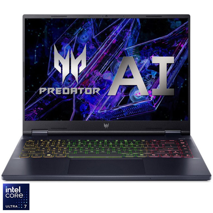 Fotografie Laptop Gaming Acer Predator Helios Neo 14 PHN14-51-712K cu procesor Intel® Core™ Ultra 7 155H pana la 4.8GHz, 14.5'', WQXGA, IPS, 120Hz, 16GB LPDDR5X RAM, 1TB SSD, NVIDIA® GeForce RTX™ 4070 8 GB GDDR6, No OS, Abyssal Black