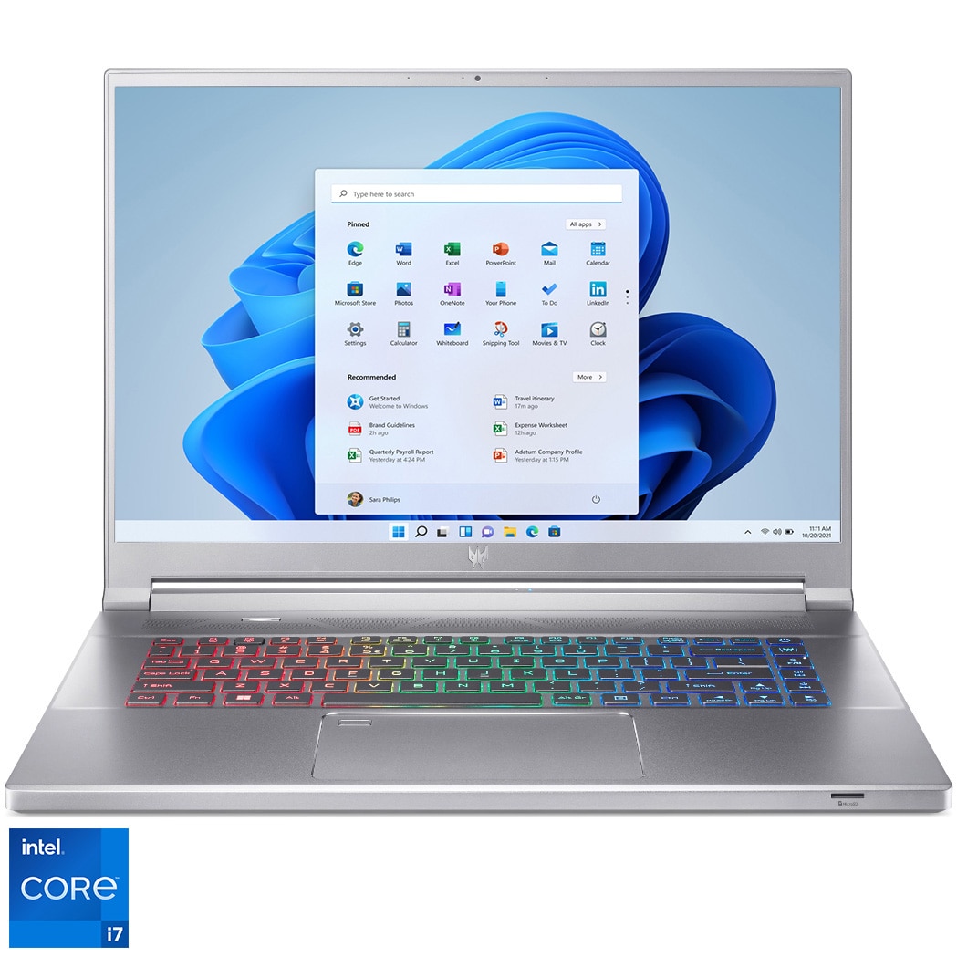 Fotografie Laptop Gaming Acer Predator Triton 300SE PT316-51s cu procesor Intel® Core™ i7-12700H pana la 4.70GHz, 16", 16GB DDR5, 1TB SSD, NVIDIA® Geforce® RTX 3070 Ti 8GB GDDR6, Windows 11 Home, Pure Silver