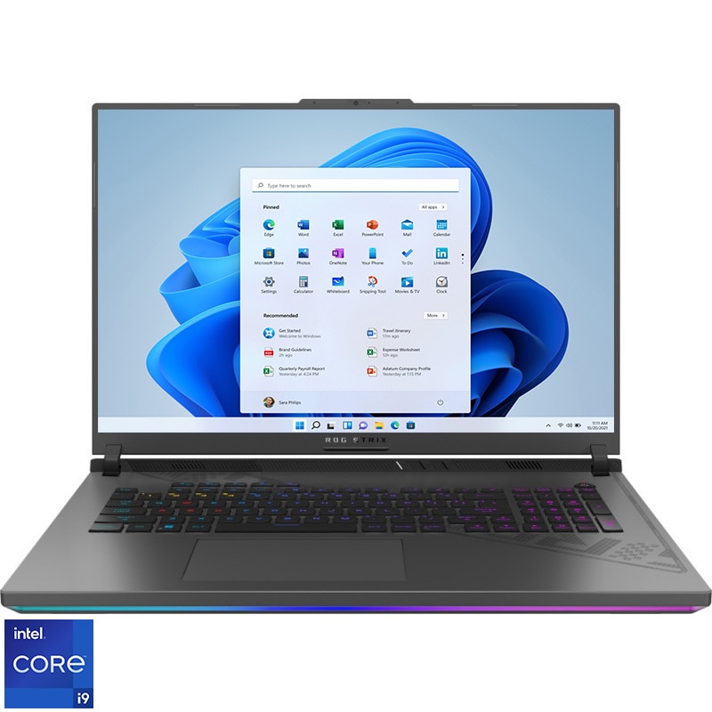 Fotografie Laptop Gaming ASUS ROG Strix G18 G814JI cu procesor Intel® Core™ i9-13980HX pana la 5.60 GHz, 18", QHD+, IPS, 240Hz, 32GB, 2TB SSD, NVIDIA® GeForce RTX™ 4070 8GB GDDR6, Windows 11 Pro, Eclipse Gray