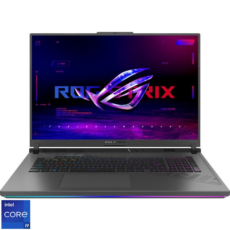Fotografie Laptop Gaming ASUS ROG Strix G18 G814JV cu procesor Intel® Core™ i9-13980HX pana la 5.60 GHz, 18", QHD+, IPS, 240Hz, 16GB, 2TB SSD, NVIDIA® GeForce RTX™ 4060 8GB GDDR6, No OS, Eclipse Gray
