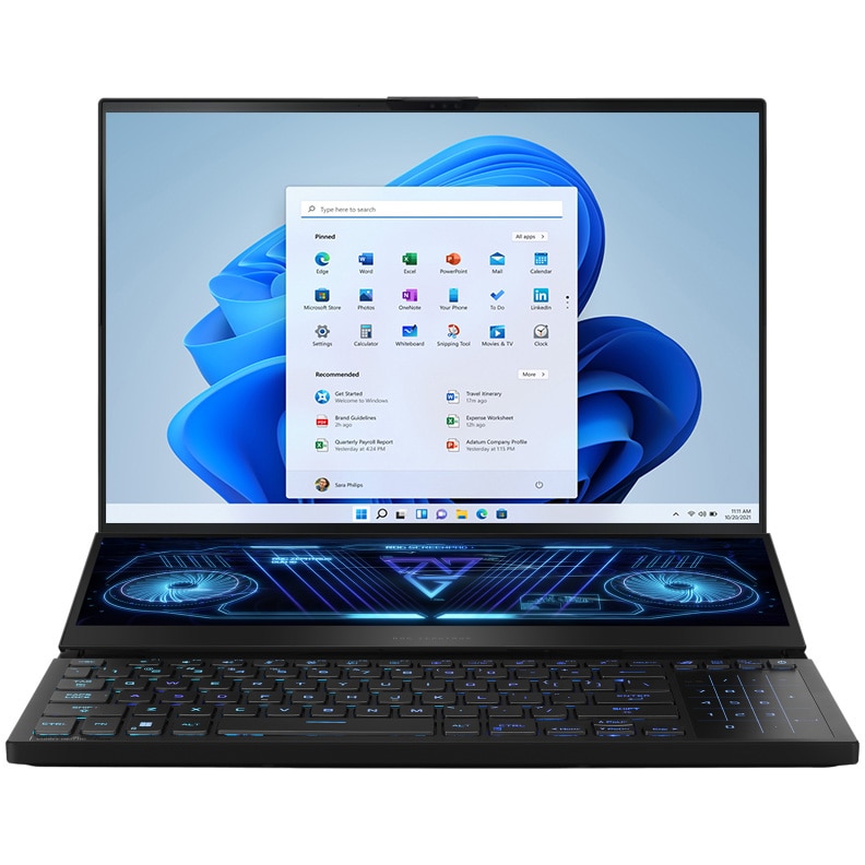 Fotografie Laptop Gaming ASUS ROG Zephyrus Duo 16 GX650PY cu procesor AMD Ryzen™ 9 7945HX pana la 5.40 GHz, 16", QHD+, Mini LED, 240Hz, 32GB DDR5, 2TB SSD, NVIDIA® GeForce RTX™ 4090 16GB GDDR6 TGP 175W, Windows 11 Pro, Black