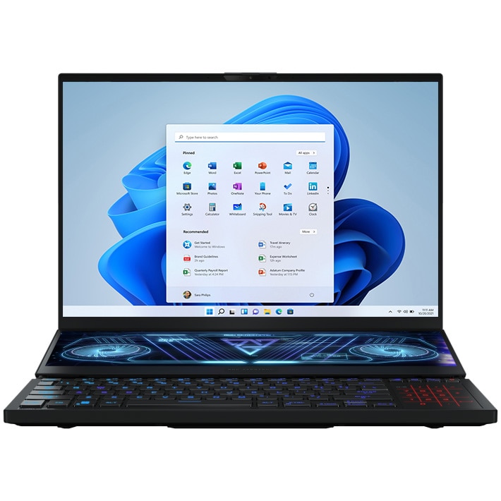 Fotografie Laptop Gaming ASUS ROG Zephyrus Duo 16 GX650RW cu procesor AMD Ryzen™ 9 6900HX, 16", QHD+, 165Hz, 32GB, 1TB SSD, NVIDIA® GeForce RTX™ 3070 Ti, Windows 11 Home, Black