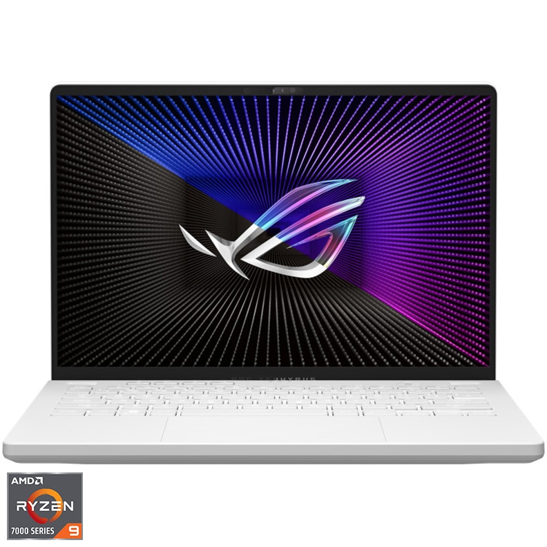 Fotografie Laptop Gaming ASUS ROG Zephyrus G14 GA402XI cu procesor AMD Ryzen™ 9 7940HS pana la 5.2 GHz, 14", QHD+, IPS, 165Hz, 32GB DDR5, 1TB SSD, NVIDIA® GeForce RTX™ 4090 16GB GDDR6, Windows 11 Pro, Moonlight White AniMe Matrix