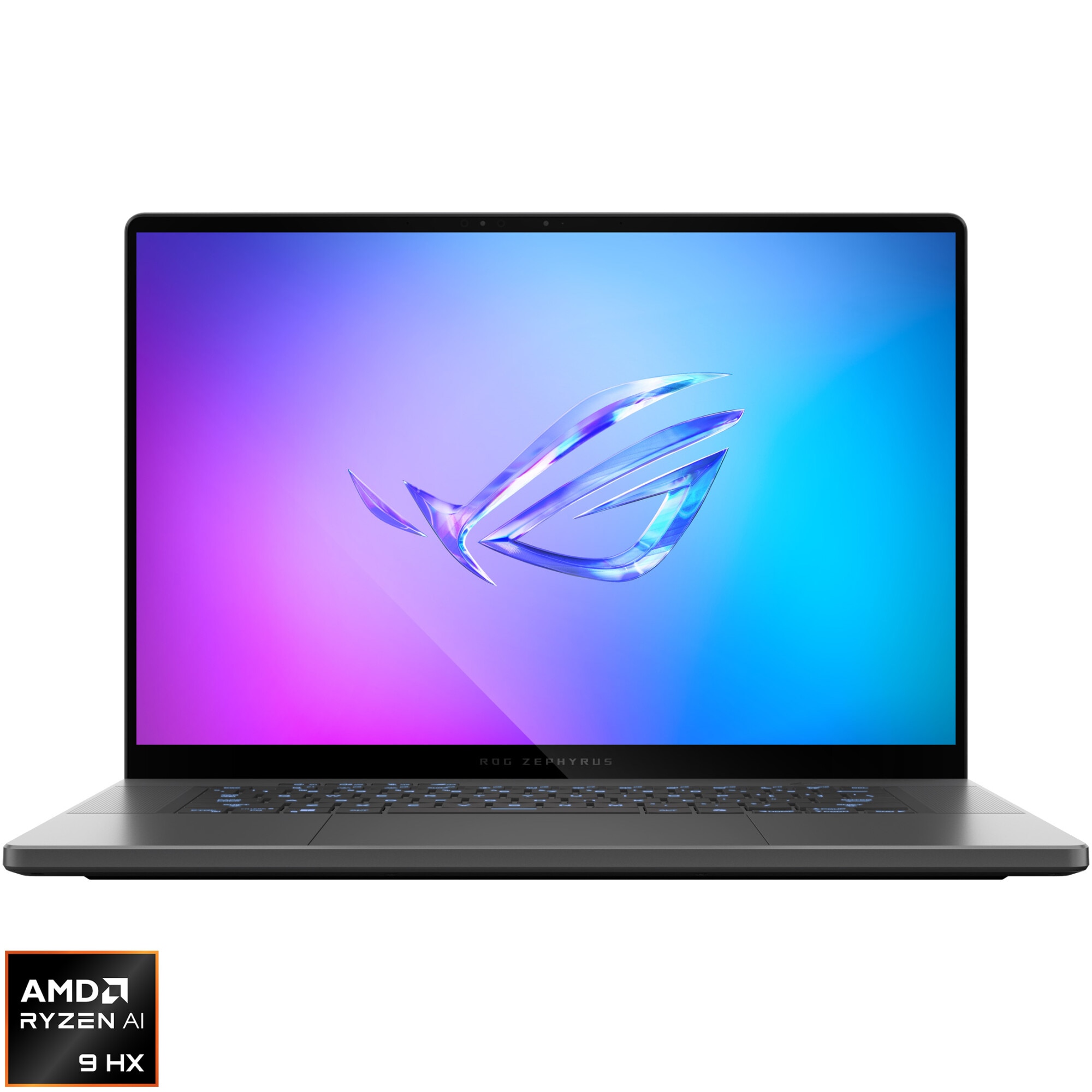 Fotografie Laptop Gaming ASUS ROG Zephyrus G16 GA605WV cu procesor AMD Ryzen™ AI 9 HX 370 pana la 5.1GHz, 16", WQXGA, OLED, 240Hz, 16GB LPDDR5x, 1TB SSD, NVIDIA® GeForce RTX™ 4060 8GB GDDR6, No OS, ECLIPSE GRAY