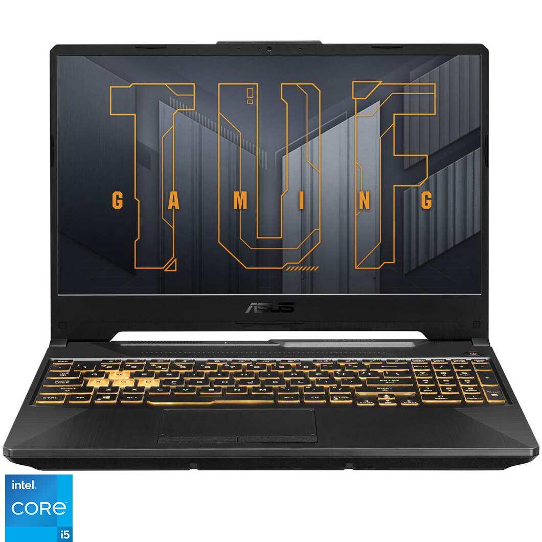 Fotografie Laptop Gaming ASUS TUF F15 FX506HE cu procesor Intel® Core™ i5-11400H pana la 4.5 GHz, 15.6" Full HD, IPS, 144Hz, 16GB, 512GB SSD, NVIDIA® GeForce RTX™ 3050 Ti 4GB, No OS, Eclipse Gray