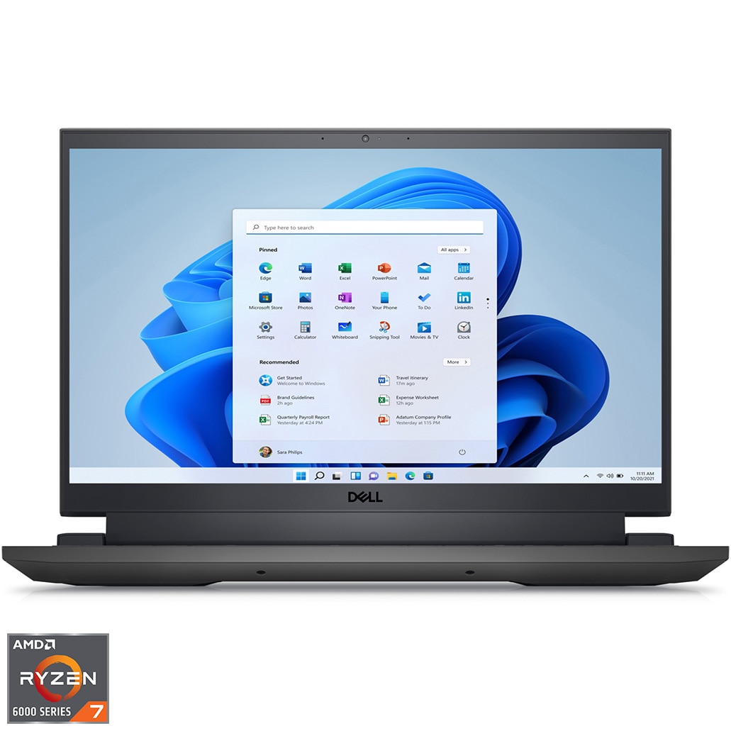 Fotografie Laptop Gaming Dell Inspiron G15 5525 cu procesor AMD Ryzen™ 7 6800H pana la 4.70 GHz, 15.6", Full HD, 120 Hz, 16GB DDR5, 1TB SSD, NVIDIA GeForce RTX 3060 6GB, Windows 11 Home, Carbon Grey, 3Y Carry In Service Warranty
