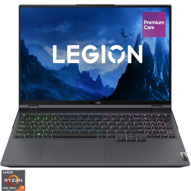 Fotografie Laptop Gaming Legion 5 Pro 16ACH6H cu procesor AMD Ryzen™ 5 5600H pana la 4.2 GHz, 16" WQXGA, IPS, 165 Hz, 16GB, 512GB SSD, NVIDIA GeForce RTX 3060 6GB, No OS, Storm Grey, 3y on-site, Premium Care