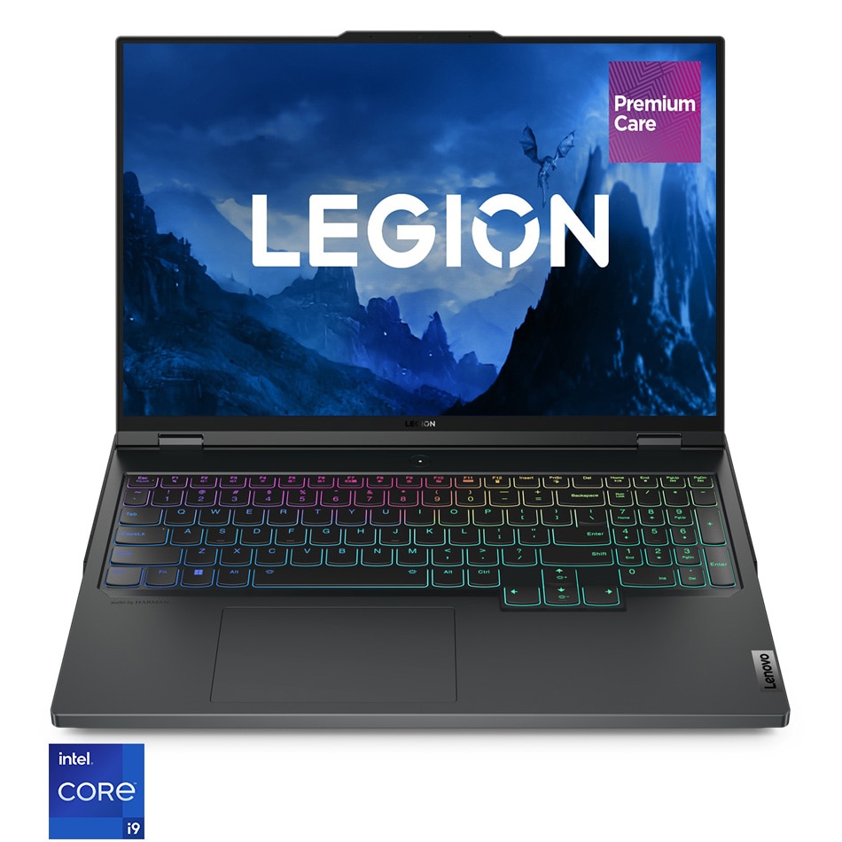 Fotografie Laptop Gaming Lenovo Legion Pro 7 16IRX8H cu procesor Intel® Core™ i9-13900HX pana la 5.4 GHz, 16", WQXGA, IPS, 240Hz, 32GB, 1TB SSD, NVIDIA GeForce RTX 4090 16GB GDDR6, No OS, Onyx Grey, 3y Premium Care