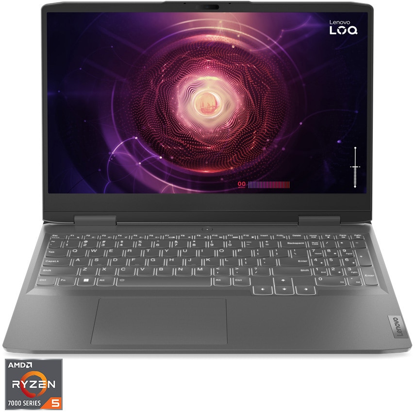 Fotografie Laptop Gaming Lenovo LOQ 15APH8 cu procesor AMD Ryzen™ 5 7640HS pana la 5.0 GHz, 15.6", Full HD, IPS, 144Hz, G-SYNC, 16GB, 512GB SSD, NVIDIA® GeForce RTX™ 4050 6GB GDDR6, No OS, Storm Grey