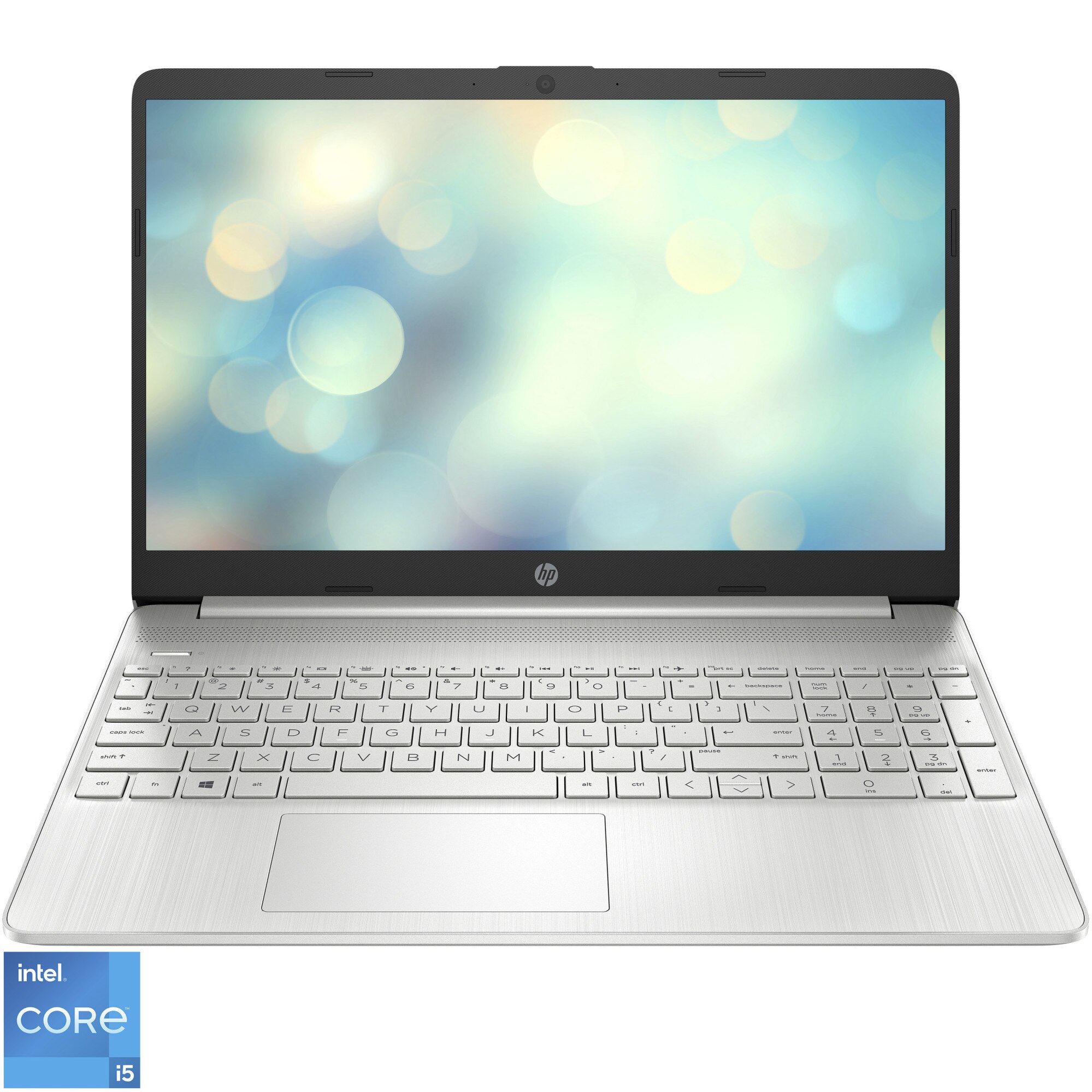 Fotografie Laptop HP 15s-fq5026nq cu procesor Intel® Core™ i5-1235U pana la 4.40 GHz, 15.6", Full HD, 16GB, 512GB SSD, Intel® Iris® Xe Graphics, Free DOS, Natural Silver