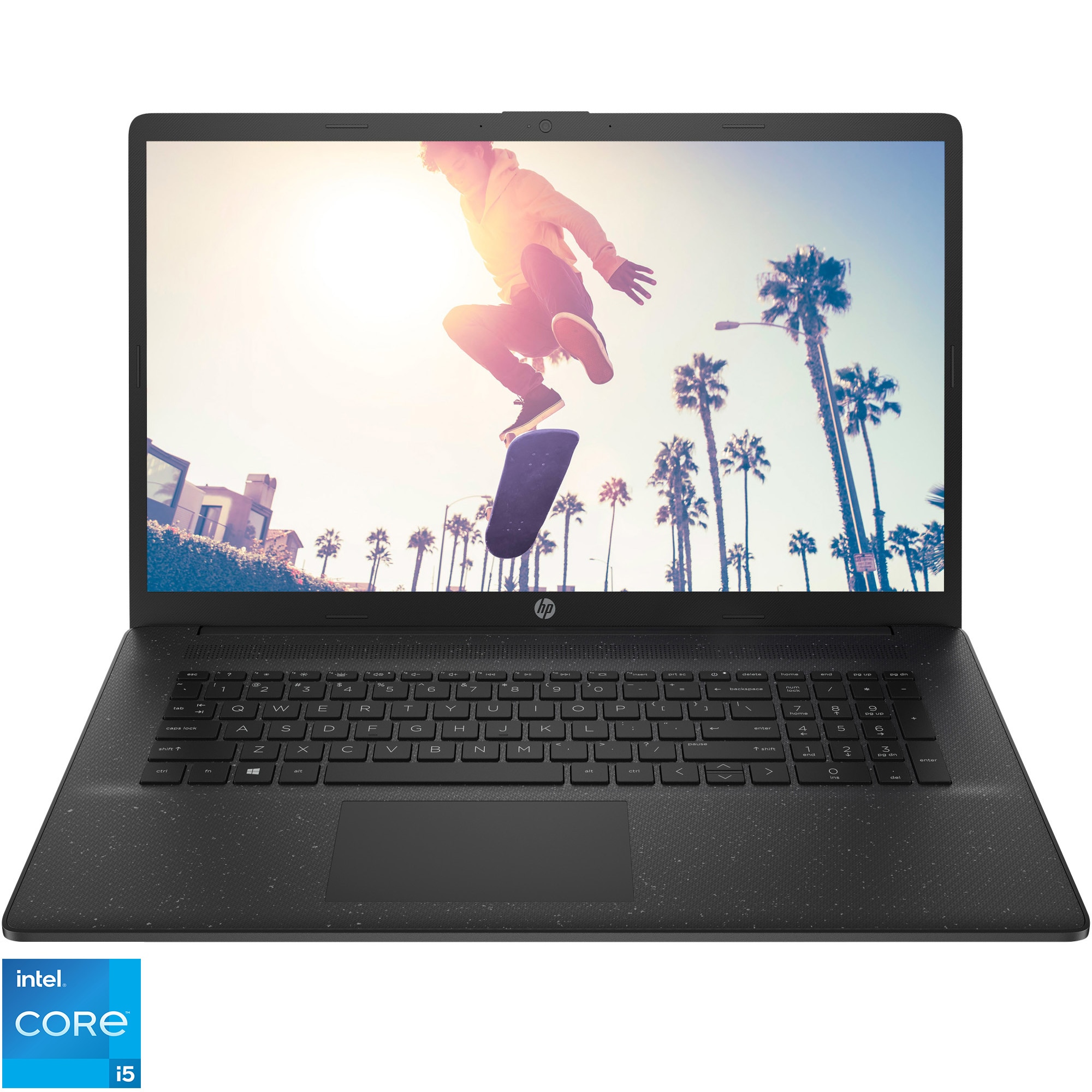 Fotografie Laptop HP 17-cn2015nq cu procesor Intel® Core™ i5-1235U pana la 4.40 GHz, 17.3 FHD Antiglare IPS, 8GB DDR4, 1TB 5400RPM + 256GB PCIe SSD ,NVIDIA GEFORCE MX550 2GB, FreeDOS, Jet Black