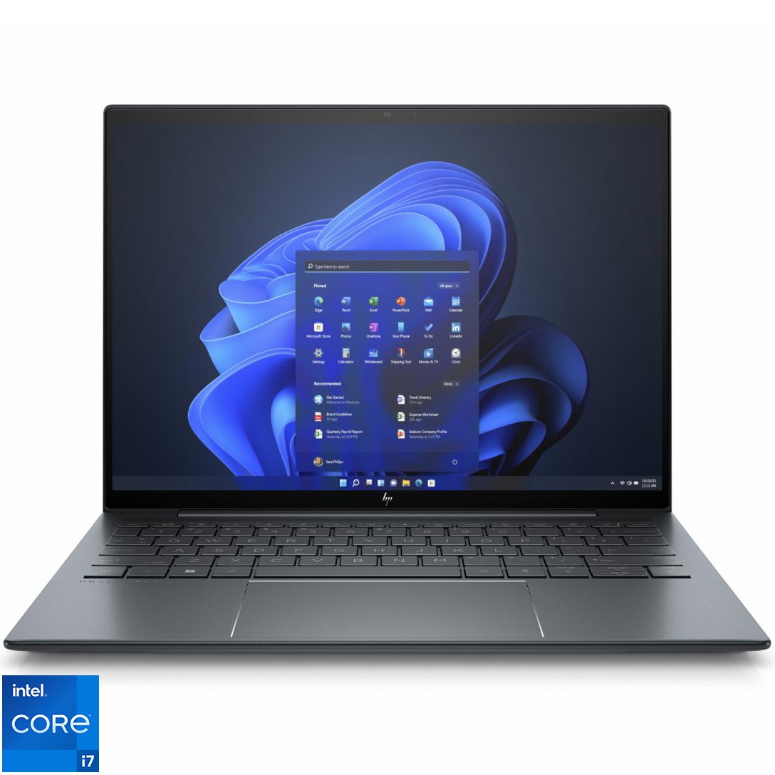 Fotografie Laptop HP EliteBook Dragonfly cu procesor Intel® Core™ i7-1255U pana la 4.70 GHz, 13.5", WUXGA+, IPS, 16GB DDR5, 1TB SSD, Intel® Iris® Xe Graphics, Slate blue, Windows 11 Pro downgrade to Windows 10 Pro