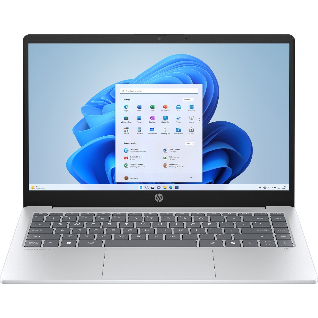Fotografie Laptop HP OmniBook 3 NG AI Hokie 25C1 cu prcesor AMD Ryzen™ AI 5 340 pana la 4.8 Ghz,14" FullHD, 24 GB DDR 5, 512 GB SSD, AMD Radeon 840M Graphics, Windows 11 Glacier Silver