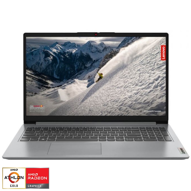 Fotografie Laptop Lenovo IdeaPad 1 15AMN7 cu procesor AMD Athlon™ Gold 7220U pana la 3.7 GHz, 15.6", HD, 4GB, 256GB SSD, AMD Radeon™ 610M, No OS, Cloud Grey