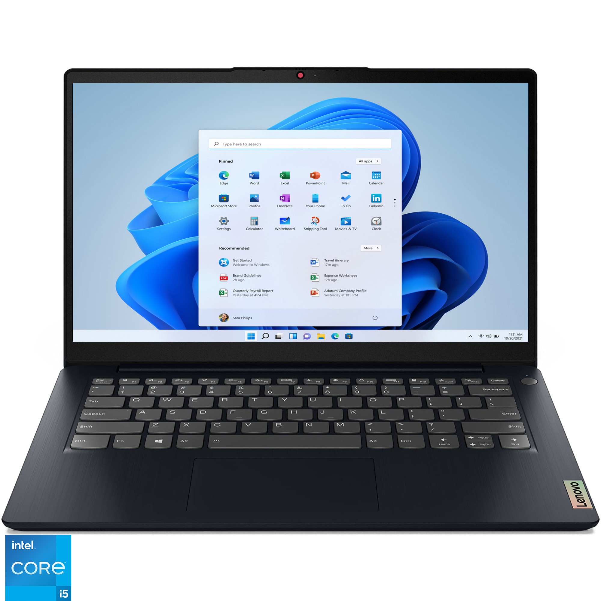 Fotografie Laptop Lenovo IdeaPad 3 14IAU7 cu procesor Intel® Core™ i5-1235U pana la 4.4 GHz, 14", Full HD, IPS, 8GB, 512GB SSD, Intel® UHD Graphics, Windows 11 Home, Abyss Blue