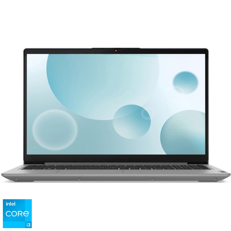 Fotografie Laptop Lenovo IdeaPad 3 15IAU7 cu procesor Intel® Core™ i3-1215U pana la 4.4 GHz, 15.6", Full HD, IPS, 8GB, 256GB SSD, Intel® UHD Graphics, No OS, Arctic Grey