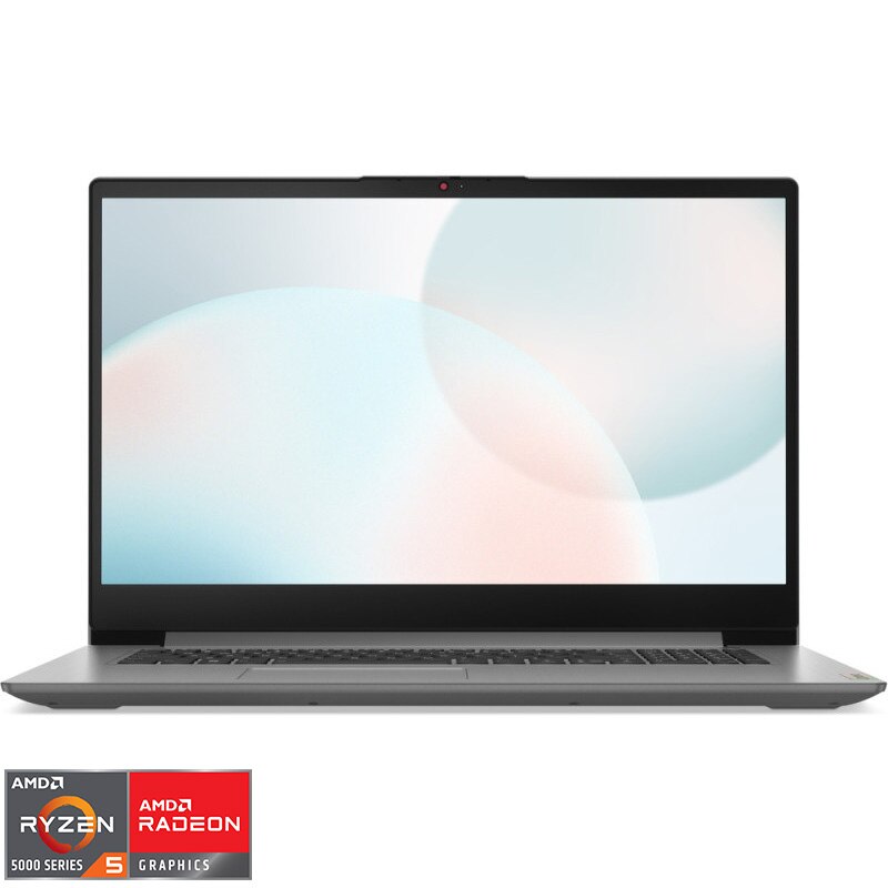 Fotografie Laptop Lenovo IdeaPad 3 17ABA7 cu procesor AMD Ryzen™ 5 5625U pana la 4.3 GHz, 17.3" HD+, 16GB, 512GB SSD, AMD Radeon Graphics, No OS, Arctic Grey