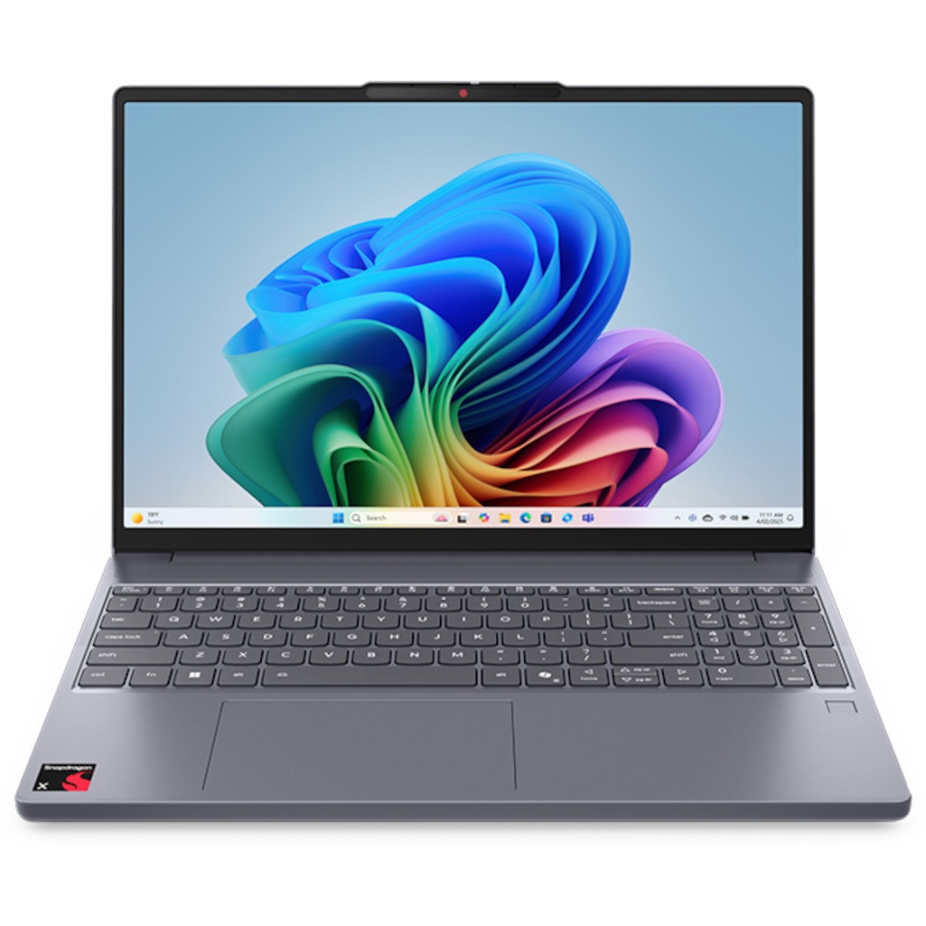 Fotografie Laptop Lenovo IdeaPad Slim 3 15Q8X10 cu procesor Snapdragon® X X1-26-100 pana la 3.0GHz, 15.3" WUXGA, IPS, 8GB LPDDR5X, 512GB SSD, Qualcomm® Adreno™ GPU, Windows 11 Home, Luna Grey, 3y Courier or Carry-in, Fara incarcator